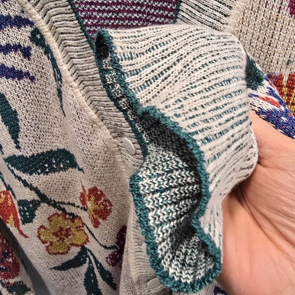 Bogner Vintage Floral Embroidered Beige Cardigan Soze 6 Cotton/Silk - Picture 5 of 16